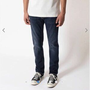 NUDIE JEANS GRIM TIM DRY NAVY DIPS SLIM FIT | W33  L34